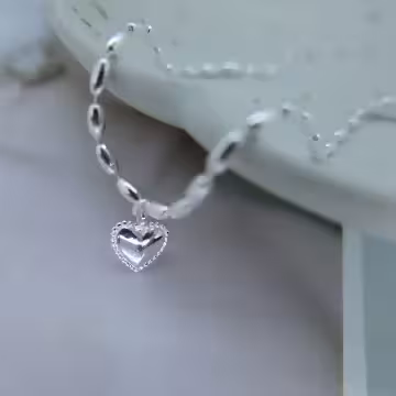 925銀飾×米珠光面愛心×手鍊