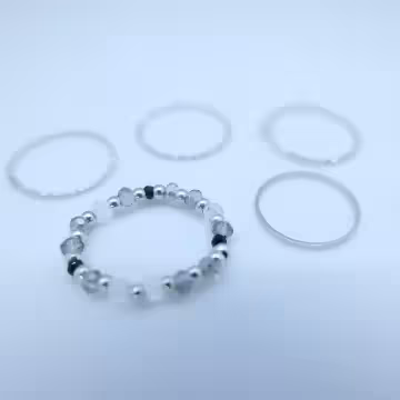 碎銀灰晶串珠×五套件戒指組×灰黑