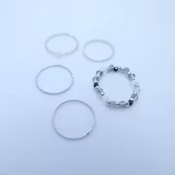 碎銀灰晶串珠×五套件戒指組×灰黑