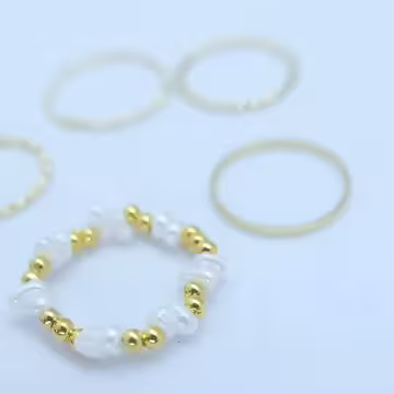 白金米珠×五套件戒指組×金色