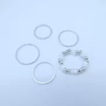 白銀米珠×五套件戒指組×銀色