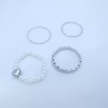 素雅愛心珍珠×四套件戒指組×銀色