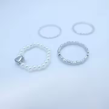 素雅愛心珍珠×四套件戒指組×銀色