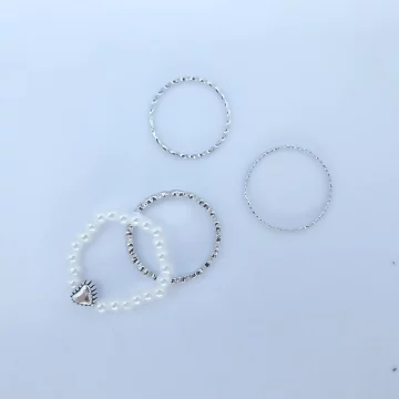 素雅愛心珍珠×四套件戒指組×銀色.avif