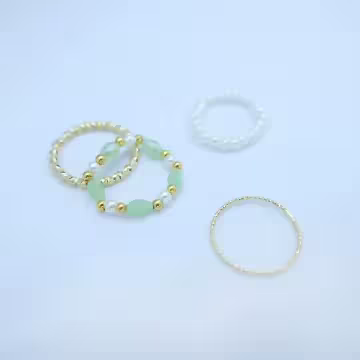 宮廷湖水綠珍珠串×四套件戒指組