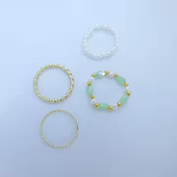 宮廷湖水綠珍珠串×四套件戒指組