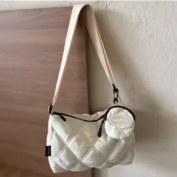 菱格紋枕頭包(附零錢包)×斜背包×白色