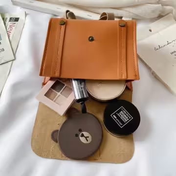 兒童皮革卡通熊×後背包×淺棕