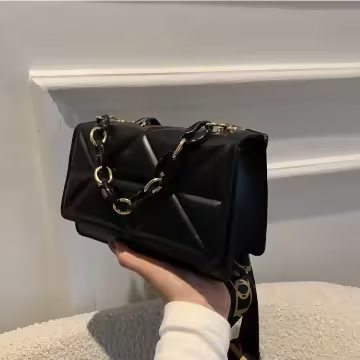 撞色鍊條織帶菱紋包×斜背包×黑色