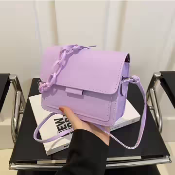 不對稱背帶掀蓋小方包×斜背包×粉紫