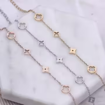 316鋼飾×方塊梅花×手鍊×玫瑰金