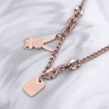316鋼飾×兔子吊牌×手鍊×玫瑰金