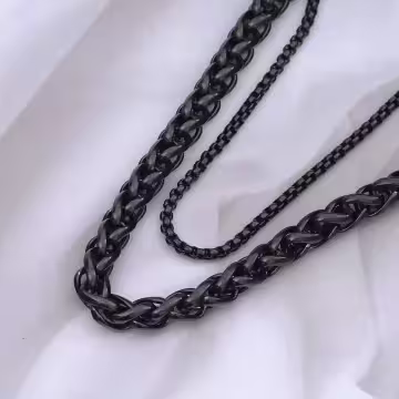 316鋼飾×龍骨雙鍊 ×中性手鍊×黑色