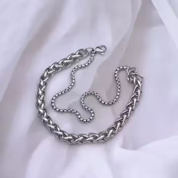 316鋼飾×龍骨雙鍊 ×中性手鍊×銀色