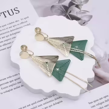 撞色鏤空雙層三角型×蚊香盤U型耳夾