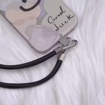 單色簡約皮革×手機斜背雙勾掛繩×黑色