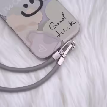 單色簡約皮革×手機斜背雙勾掛繩×灰色