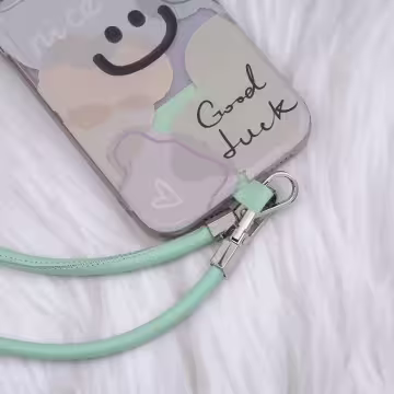 單色簡約皮革×手機斜背雙勾掛繩×淺綠