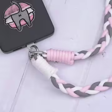 撞色麻花辮×手機斜背雙勾掛繩×灰粉