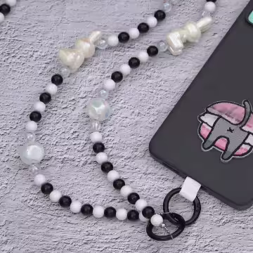 兔兔糖果圓珠×手機斜背雙勾掛繩×黑白