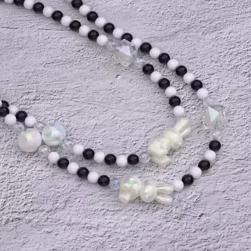 兔兔糖果圓珠×手機斜背雙勾掛繩×黑白