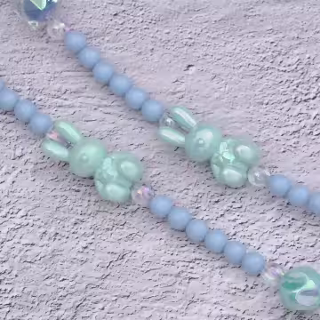 兔兔糖果圓珠×手機斜背雙勾掛繩×藍色