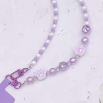 萌貓手掌糖果圓珠×手機斜背雙勾掛繩×紫色