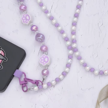 萌貓手掌糖果圓珠×手機斜背雙勾掛繩×紫色.avif