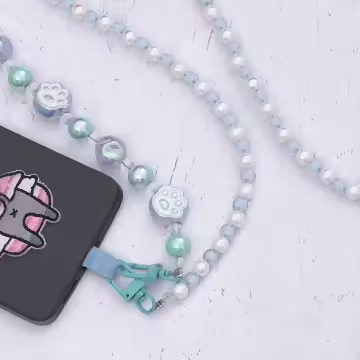 萌貓手掌糖果圓珠×手機斜背雙勾掛繩×藍色
