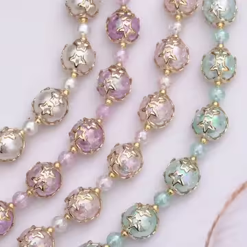 爆裂星彩珠×手機腕帶掛繩×白色