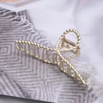 金屬波紋麻花×鯊魚夾×金色