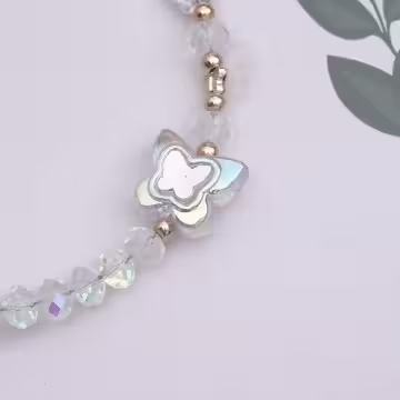 彩蝶水晶串珠×手機腕帶掛繩×透明