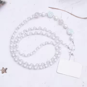 萌貓手掌糖果圓珠×手機斜背雙勾掛繩×白色