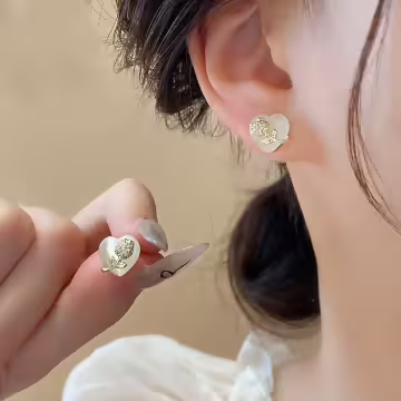 愛心貓眼石鑲花×耳環