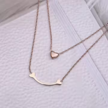 316鋼飾×雙層微笑小桃心×鎖骨項鍊×玫瑰金