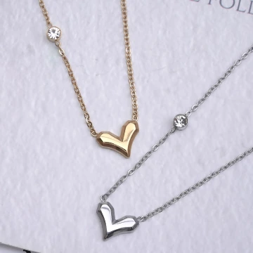 316鋼飾×雙層微笑小桃心×鎖骨項鍊×金色.avif