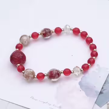 鮮紅的草莓琉璃×固定式串珠手鍊