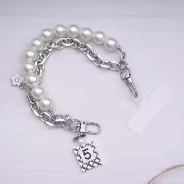 小香風香水5號雙層鍊條×手機腕帶掛繩×銀色