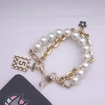 小香風香水5號雙層鍊條×手機腕帶掛繩×金色