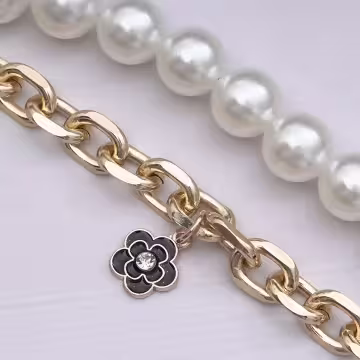 小香風香水5號雙層鍊條×手機腕帶掛繩×金色