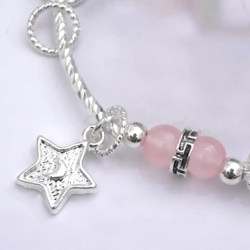 粉色琉璃細彎管星星×固定式串珠手鍊.avif
