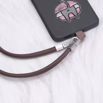 單色簡約皮革×手機斜背雙勾掛繩×深咖