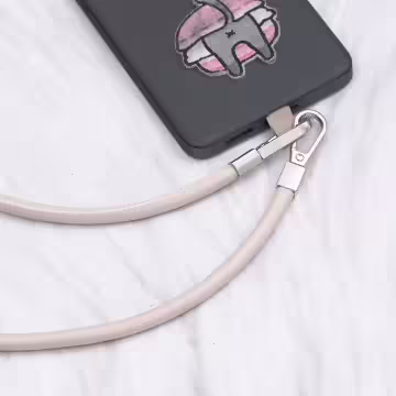 單色簡約皮革×手機斜背雙勾掛繩×奶油