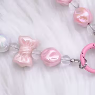 皺皺球撞色糖果×手機腕帶掛繩×粉紅