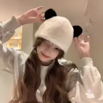 毛絨小熊×毛帽×熊貓