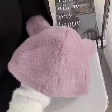 毛絨小熊×毛帽×粉紅
