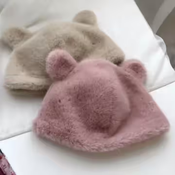 毛絨小熊×毛帽×粉紅