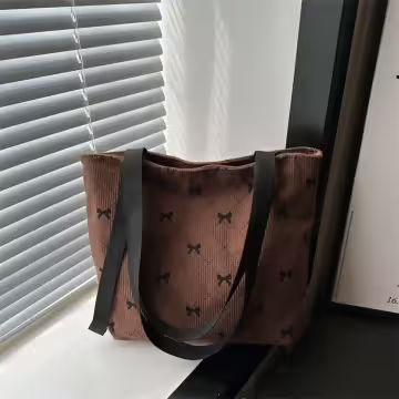 甜美蝴蝶結燈芯絨×肩背包×咖啡