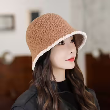 淑女毛絨漁夫帽×毛帽×棕咖白邊