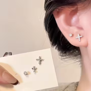 輕奢十字架小水鑽×三套件耳環組